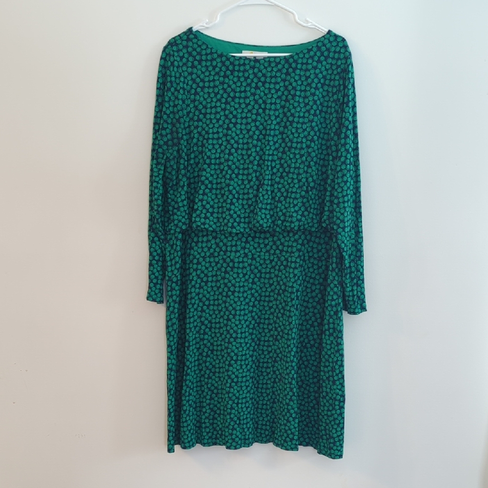 Boden Women's US 20/22R Green and Navy Circles Long Sleeve Dress